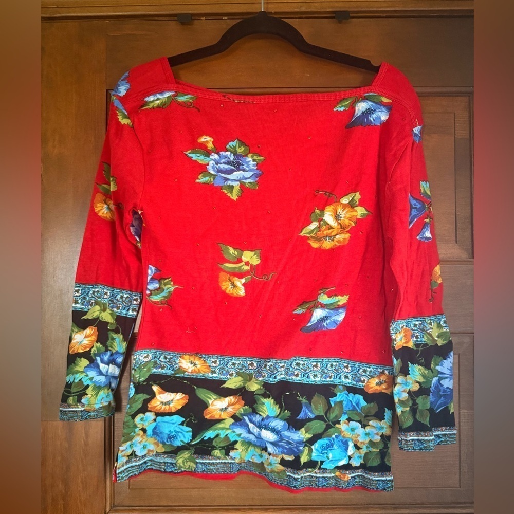 Chaudry KC Womens Red Floral Top 🌺 - Picture 1 of 3